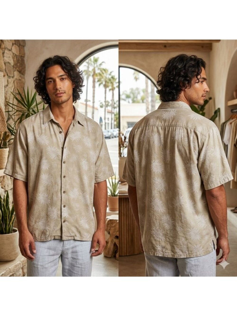 Joseph & Feiss Mens Hawaiian Shirt Size 3XLT Silk Blend Palm Short Sleeve Casual